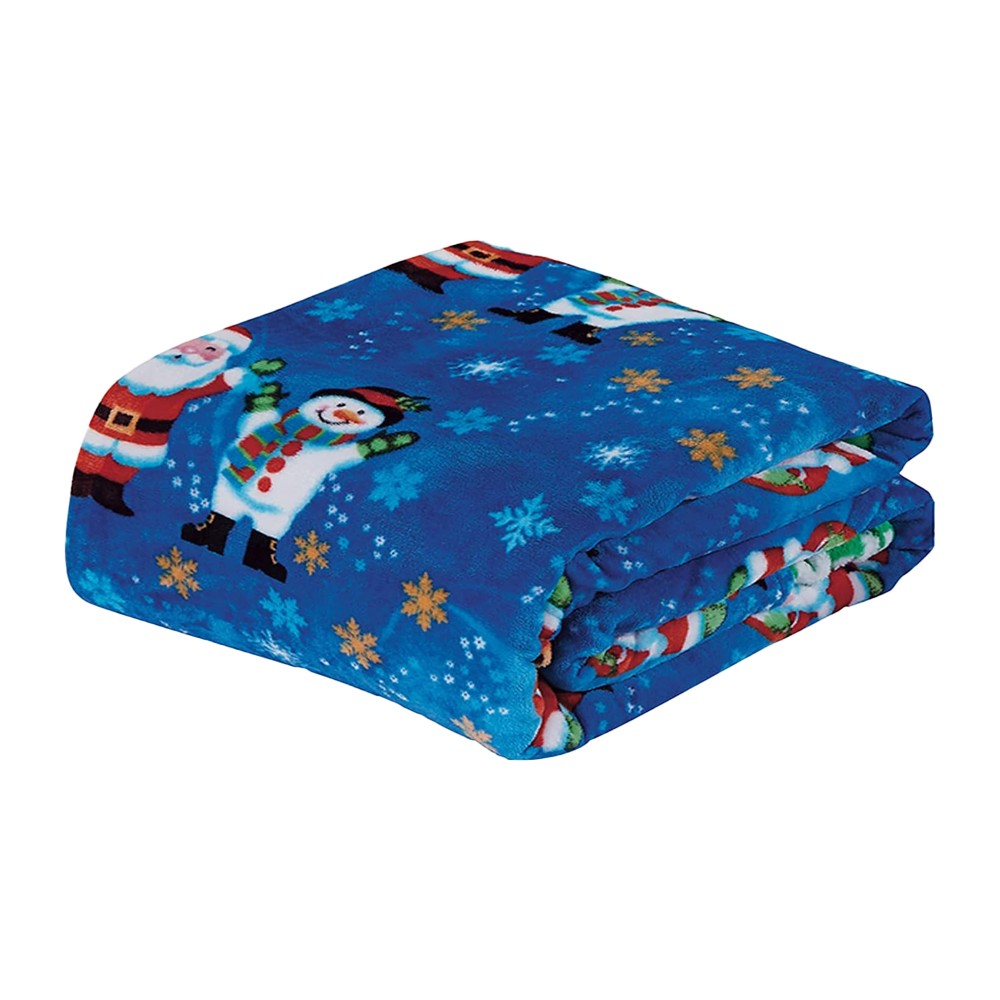 130x100cm Christmas Printed Blanket Soft Throw Blanket Flannel Sofa Blanket - Blue Santa