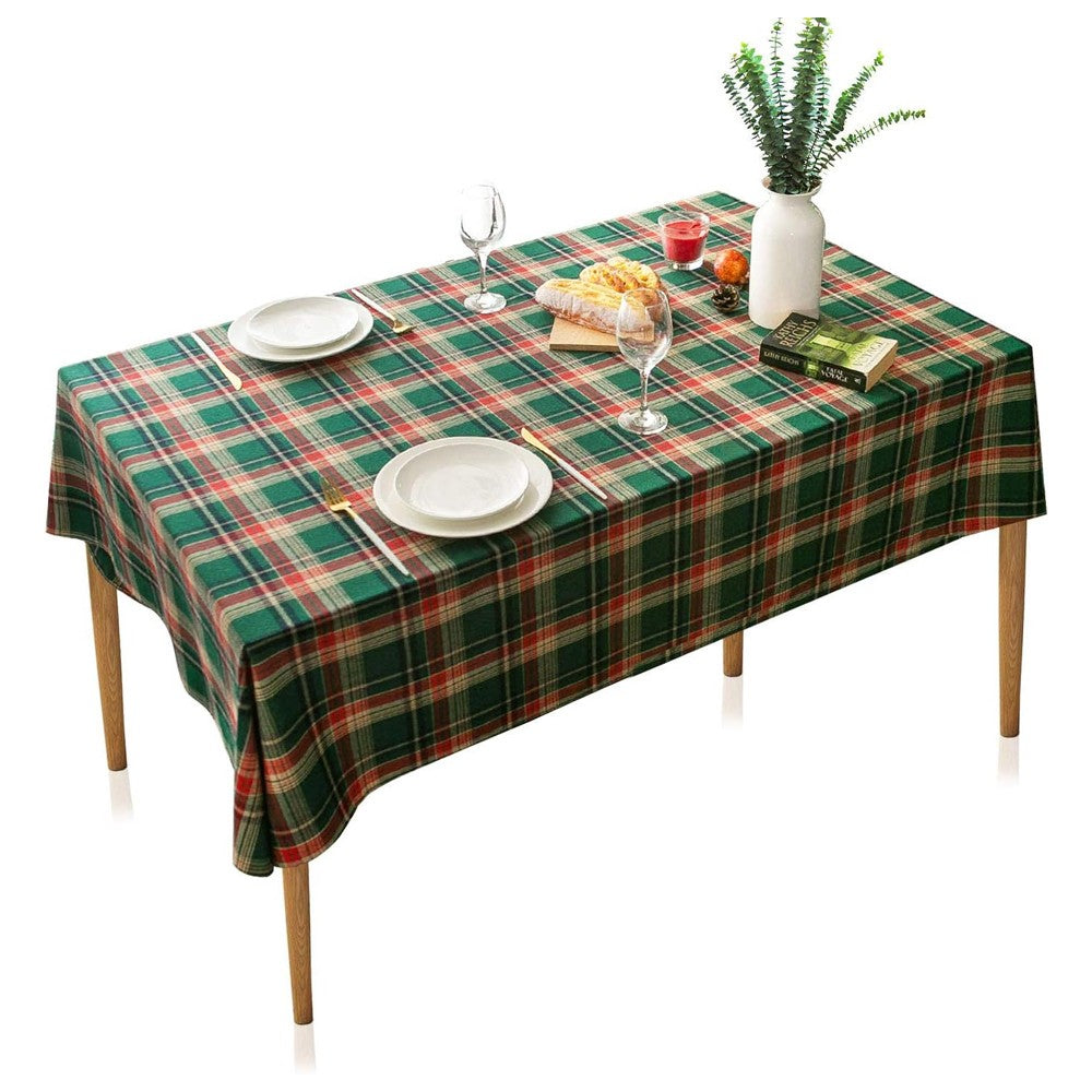 180x140cm Green Plaid Christmas Tablecloth Checkered Table Cloth for Rectangle Tables