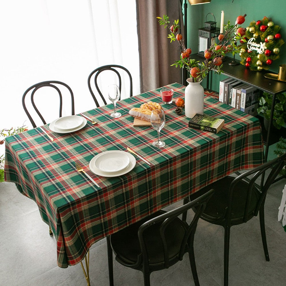 180x140cm Green Plaid Christmas Tablecloth Checkered Table Cloth for Rectangle Tables