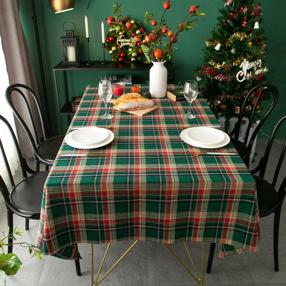 180x140cm Green Plaid Christmas Tablecloth Checkered Table Cloth for Rectangle Tables