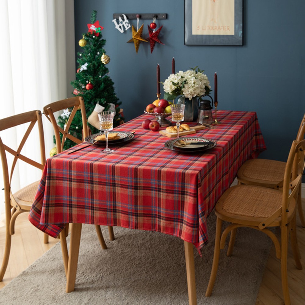 140x100cm Red Plaid Christmas Tablecloth Checkered Table Cloth for Rectangle Tables