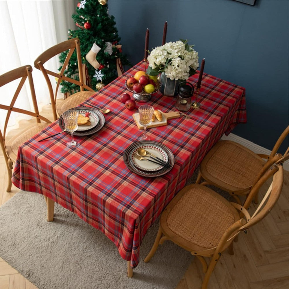 180x140cm Red Plaid Christmas Tablecloth Checkered Table Cloth for Rectangle Tables