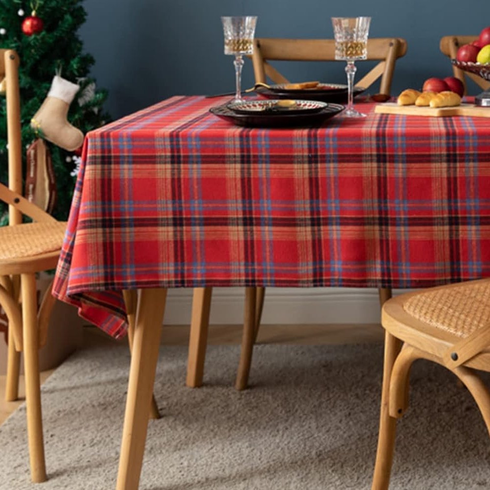 140x100cm Red Plaid Christmas Tablecloth Checkered Table Cloth for Rectangle Tables