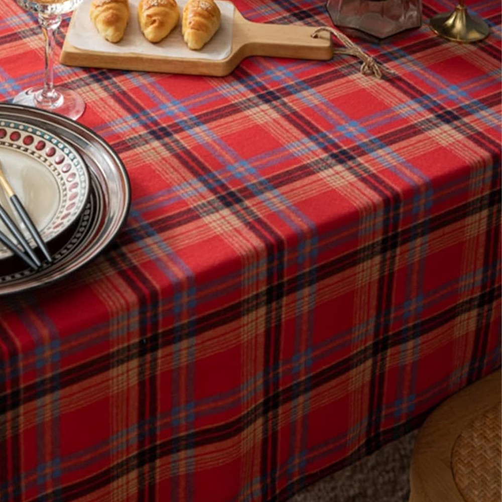140x100cm Red Plaid Christmas Tablecloth Checkered Table Cloth for Rectangle Tables