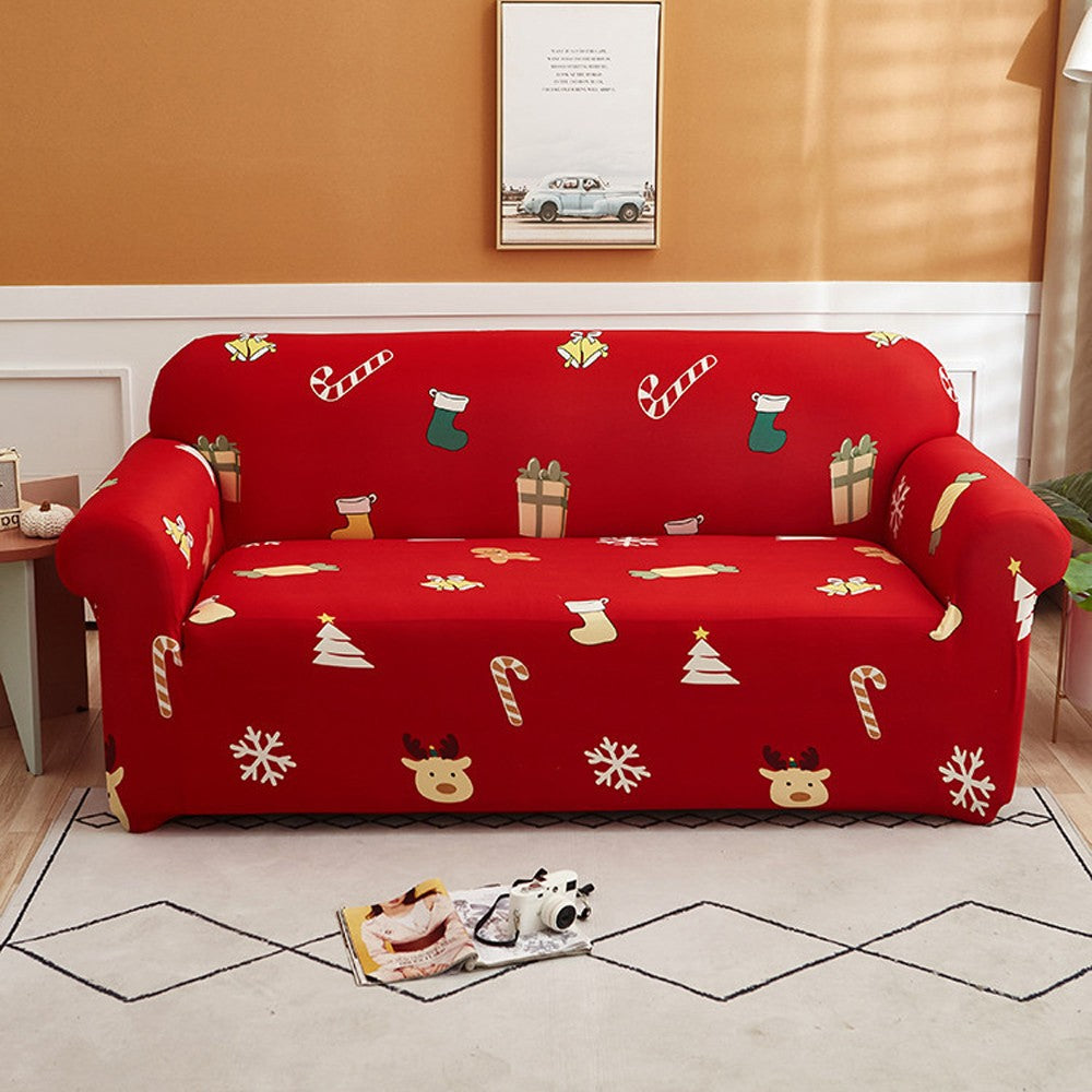 For 1-Seater Sofa Red Christmas Printed Sofa Cover Stretch Couch Cover Sofa Slipcover