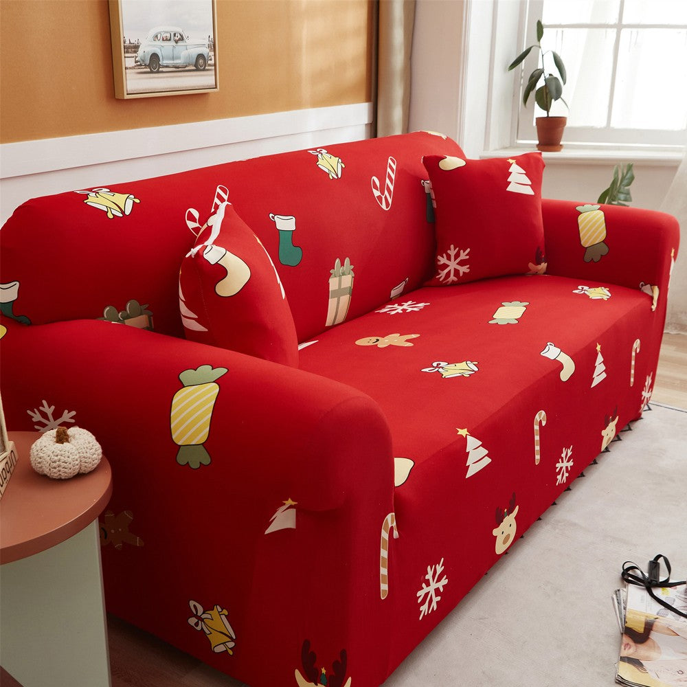 For 2-Seater Sofa Red Christmas Printed Sofa Cover Stretch Couch Cover Sofa Slipcover
