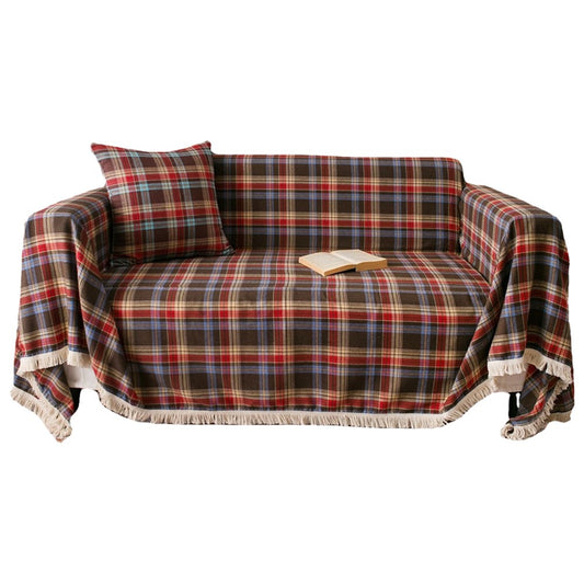180x180cm Christmas Sofa Seat Cushion Cover Couch Seat Cover - Brown Plaid
