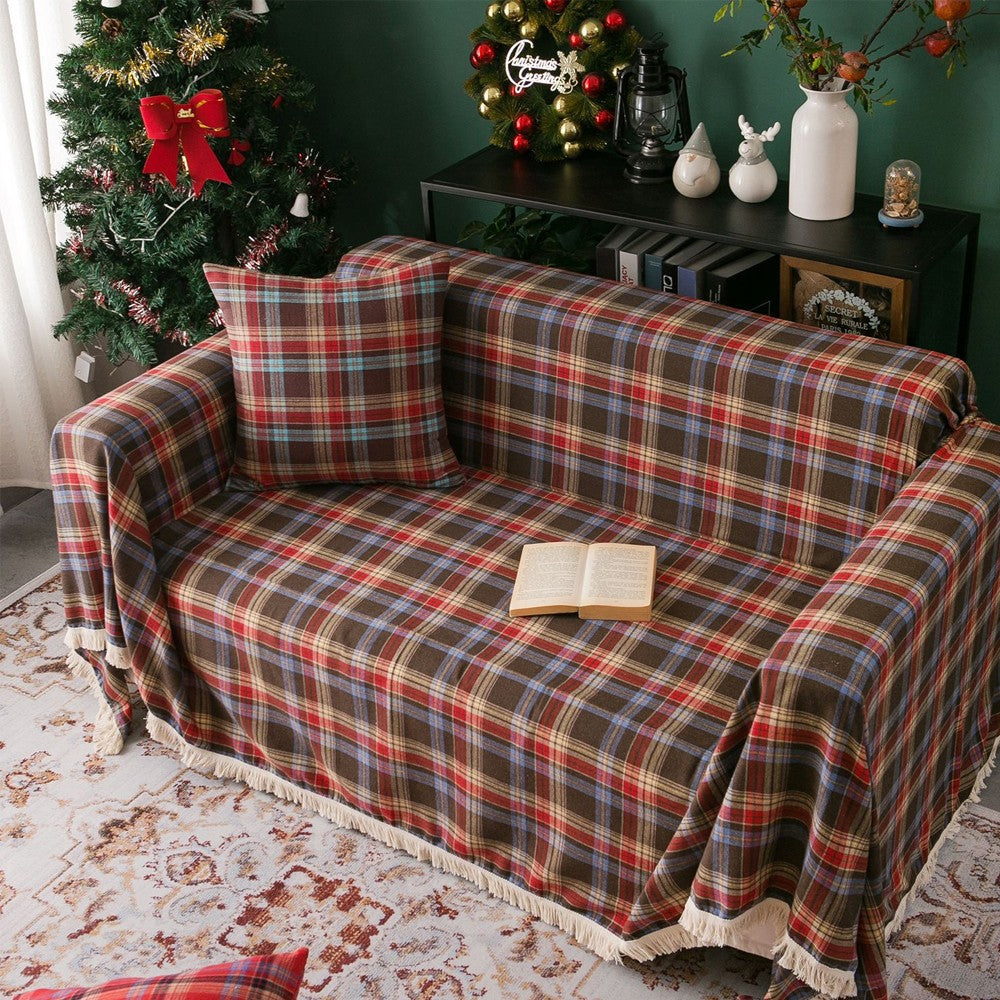 140x180cm Christmas Sofa Seat Cushion Cover Couch Seat Cover - Brown Plaid
