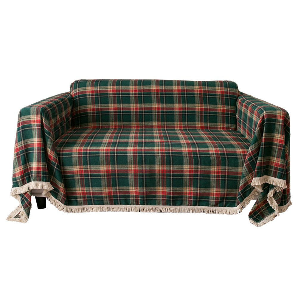 140x180cm Christmas Sofa Seat Cushion Cover Couch Seat Cover - Green Plaid