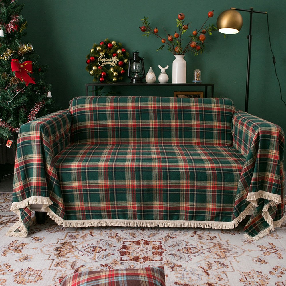 180x180cm Christmas Sofa Seat Cushion Cover Couch Seat Cover - Green Plaid