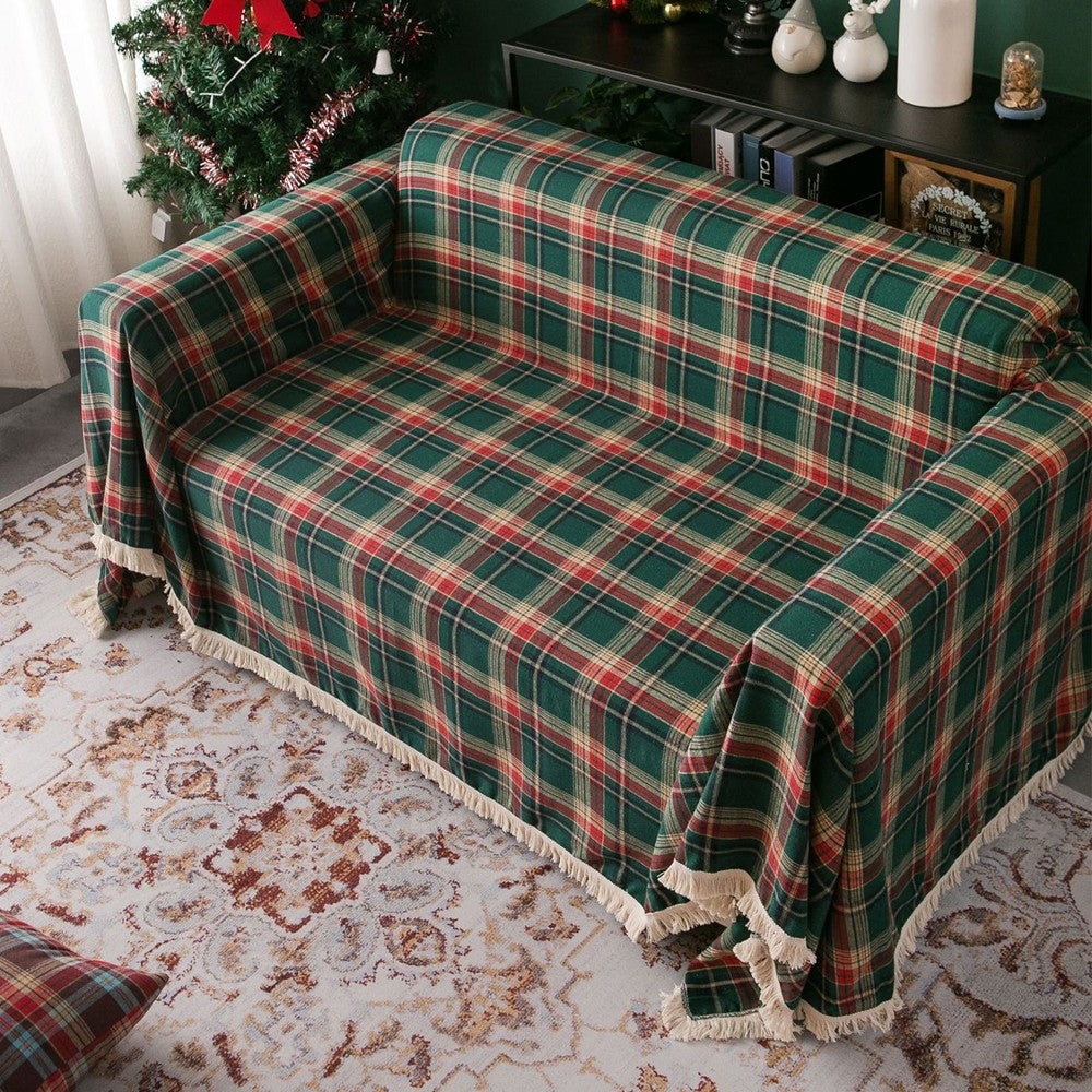 180x180cm Christmas Sofa Seat Cushion Cover Couch Seat Cover - Green Plaid
