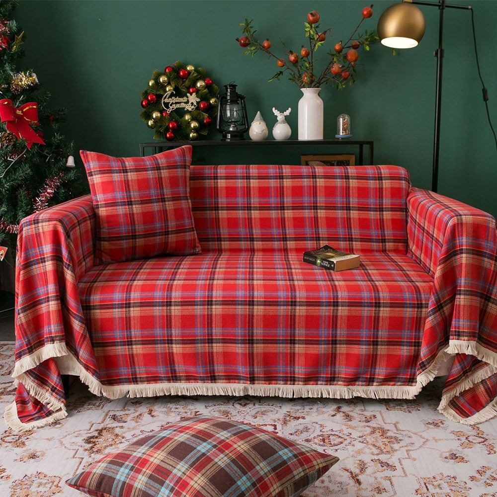 140x180cm Christmas Sofa Seat Cushion Cover Couch Seat Cover - Red Plaid