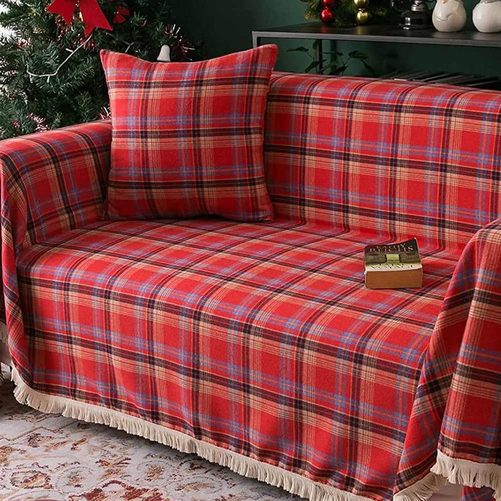 140x180cm Christmas Sofa Seat Cushion Cover Couch Seat Cover - Red Plaid