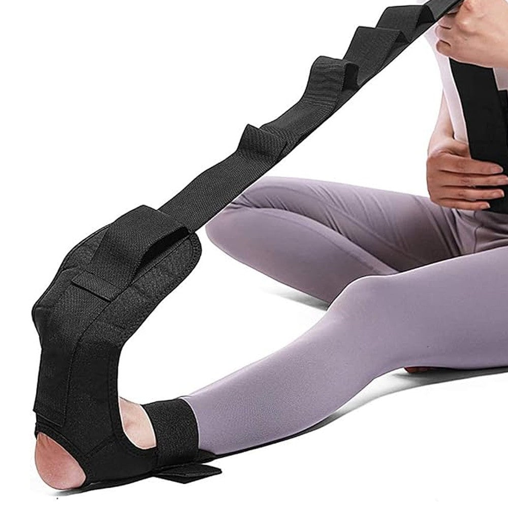 Black Hamstring Stretcher Strap Ligament Belt for Pilates Yoga Pain Relief
