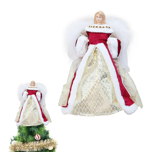 Red Angel Christmas Tree Topper Ornament with Wings for Xmas Decoration