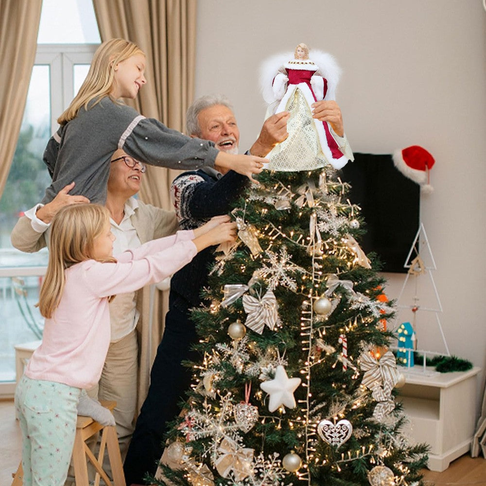 Red Angel Christmas Tree Topper Ornament with Wings for Xmas Decoration