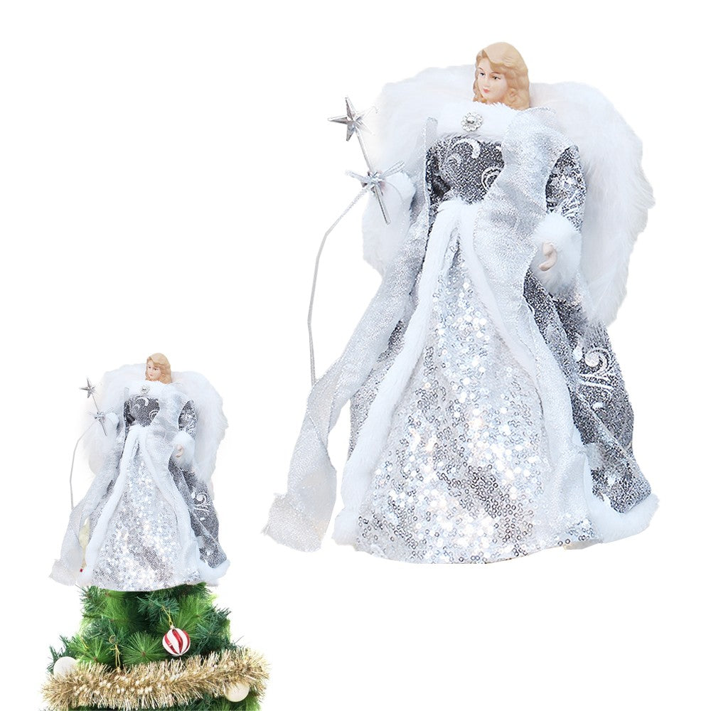 Silver Angel Christmas Tree Topper Ornament with  Wings for Xmas Decoration