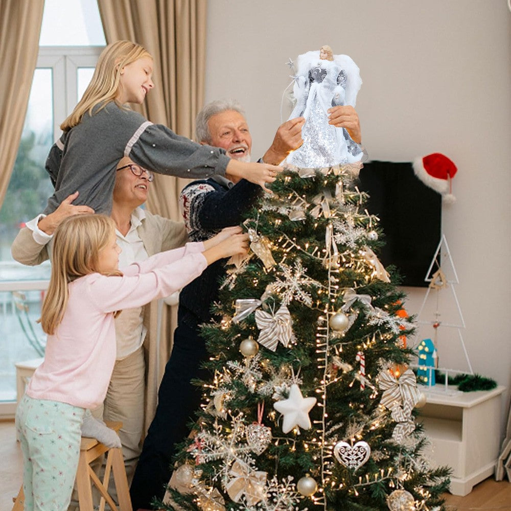 Silver Angel Christmas Tree Topper Ornament with  Wings for Xmas Decoration