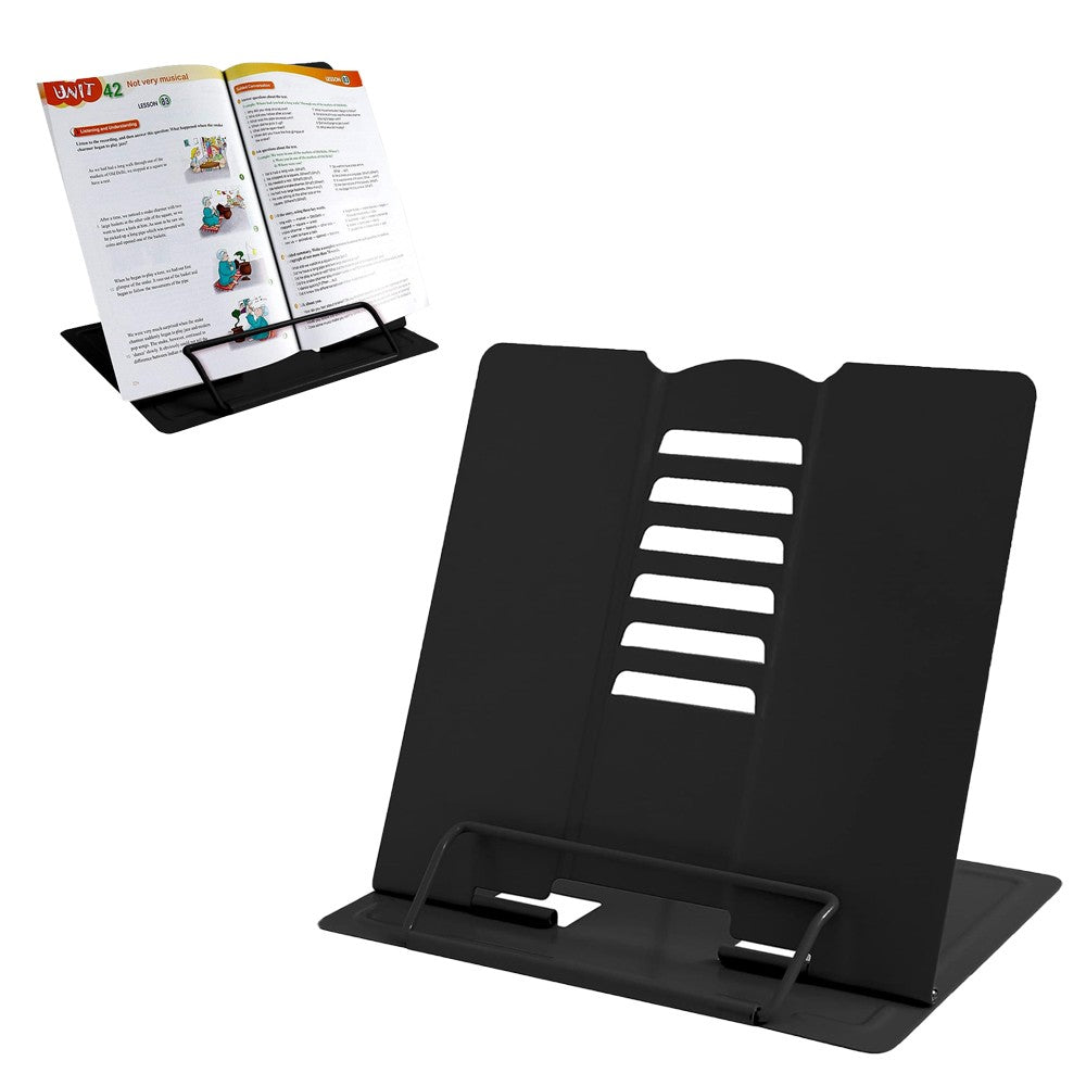 Foldable Metal Book Stand Adjustable Hands Free Book Holder for Reading - Black