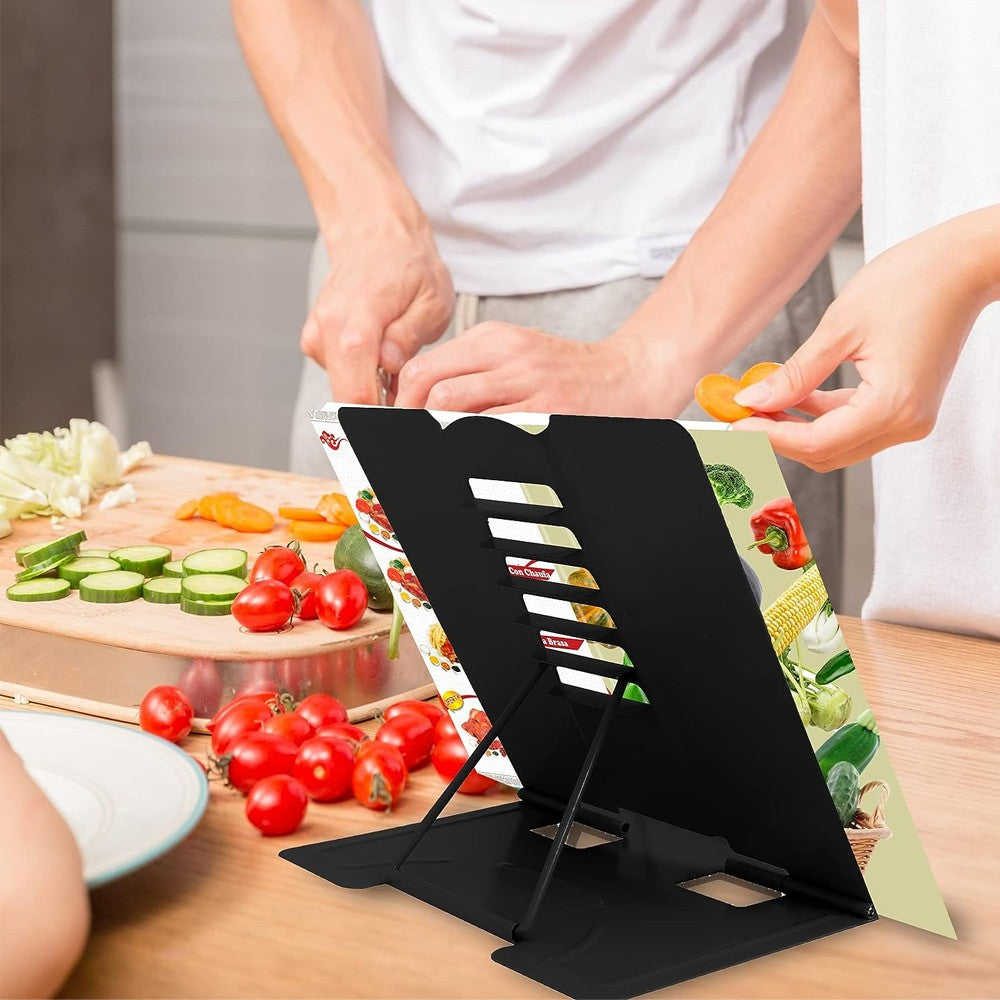 Foldable Metal Book Stand Adjustable Hands Free Book Holder for Reading - Black