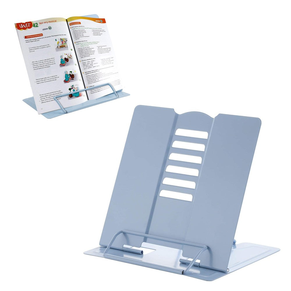 Foldable Metal Book Stand Adjustable Hands Free Book Holder for Reading - Blue