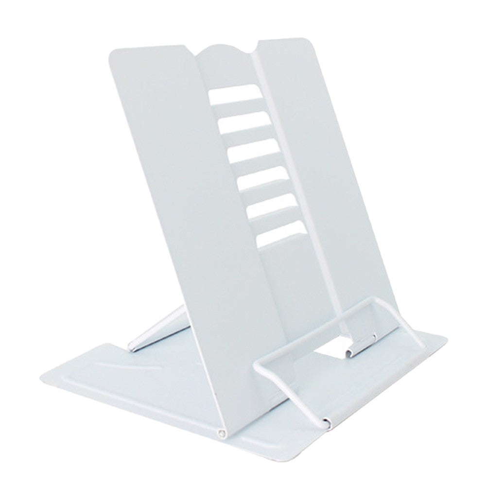 Foldable Metal Book Stand Adjustable Hands Free Book Holder for Reading - White
