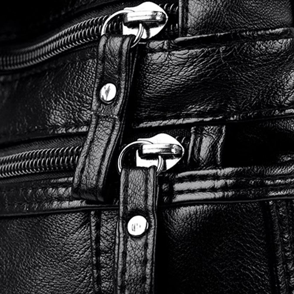 Womens Crossbody Bag Soft PU Leather Shoulder Bag Multi Pocket Handbag Satchel - Black