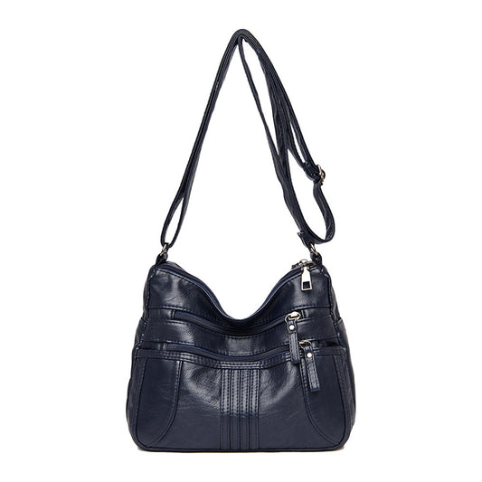 Womens Crossbody Bag Soft PU Leather Shoulder Bag Multi Pocket Handbag Satchel - Dark Blue