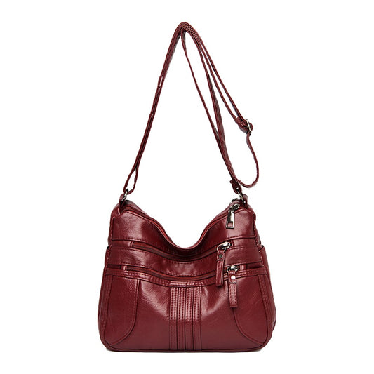 Womens Crossbody Bag Soft PU Leather Shoulder Bag Multi Pocket Handbag Satchel - Red