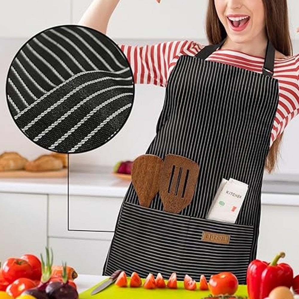 2Pcs Kitchen Cooking Aprons Gardening Aprons with 2 Pockets - Black