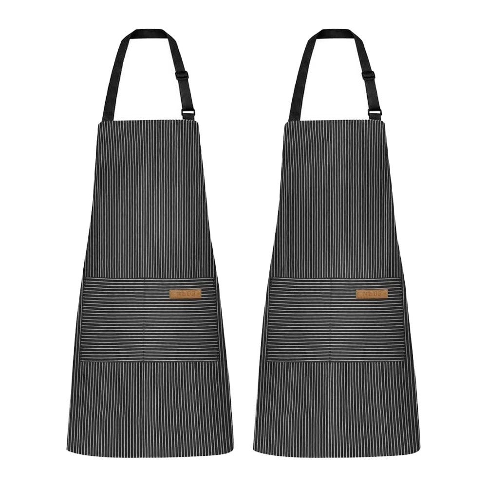 2Pcs Kitchen Cooking Aprons Gardening Aprons with 2 Pockets - Black