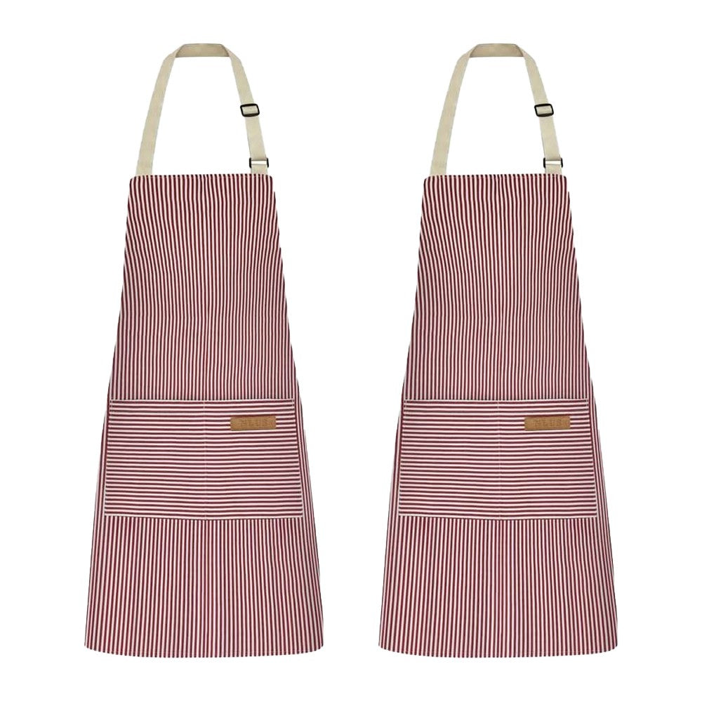 2Pcs Kitchen Cooking Aprons Gardening Aprons with 2 Pockets - Red