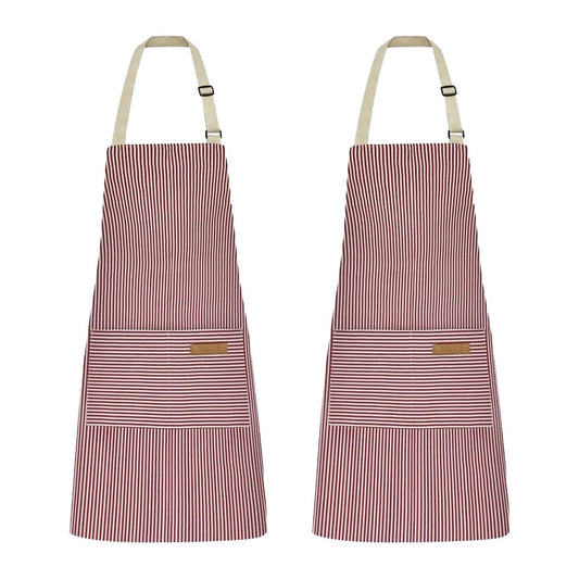 2Pcs Kitchen Cooking Aprons Gardening Aprons with 2 Pockets - Red