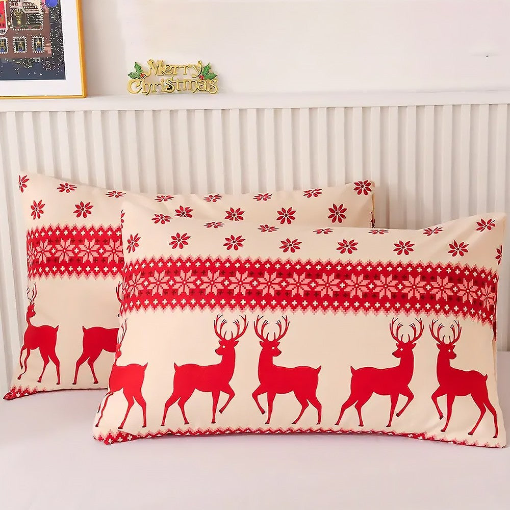 3Pcs Christmas Printed Bedding Set Queen Quilt Cover Pillowcases Set Xmas Decor - Style 1