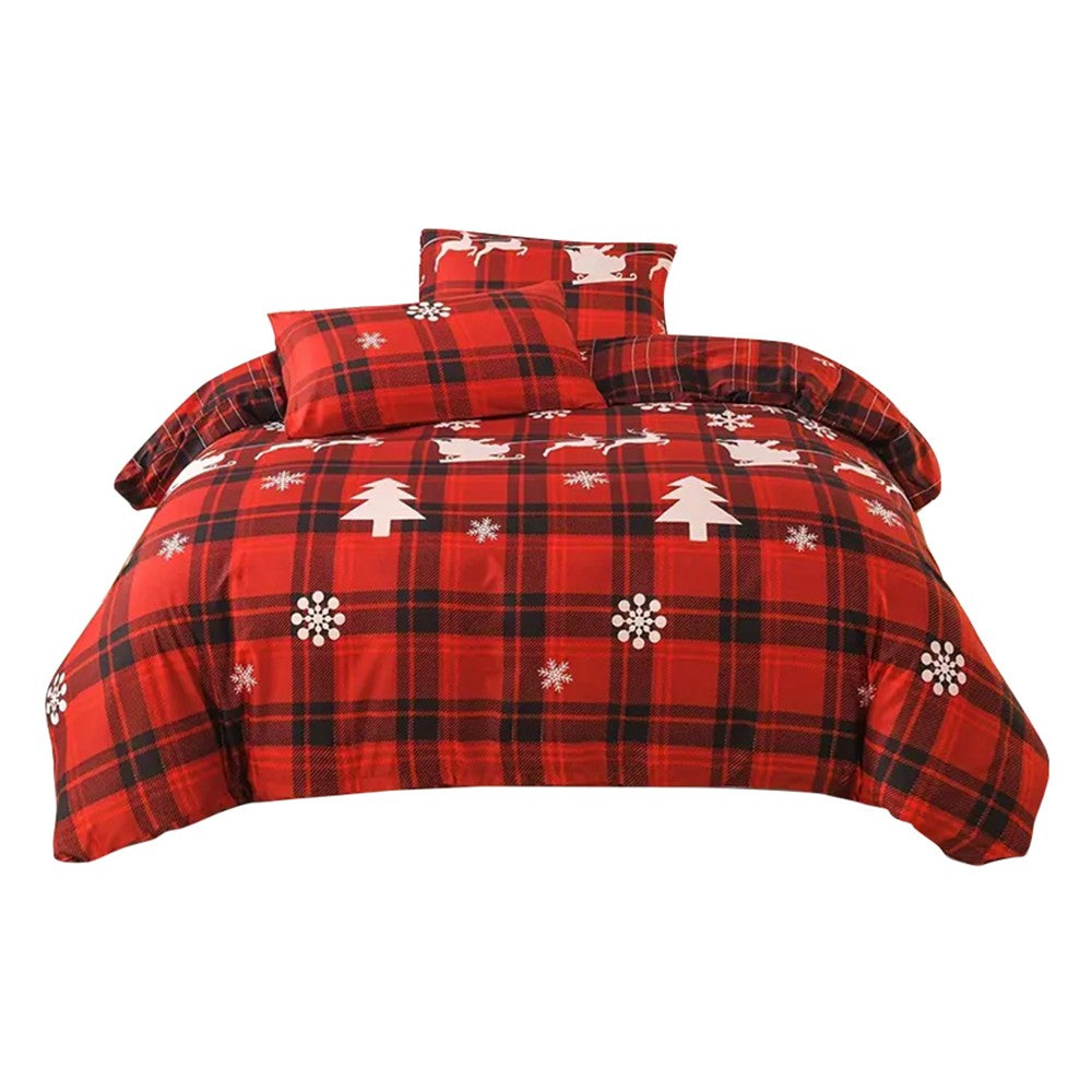 3Pcs Christmas Printed Bedding Set Queen Quilt Cover Pillowcases Set Xmas Decor - Style 2