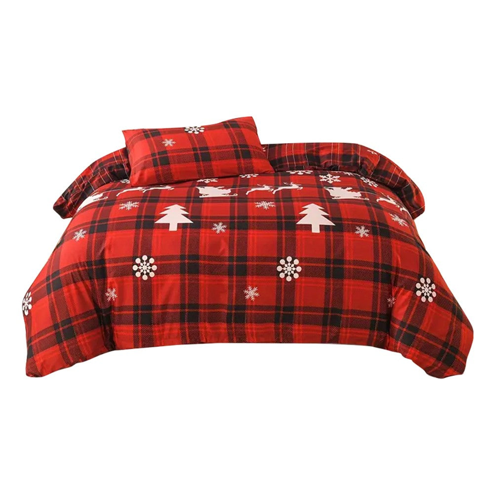 2Pcs Christmas Printed Bedding Set Single Quilt Cover Pillowcases Set Xmas Decor - Style 2
