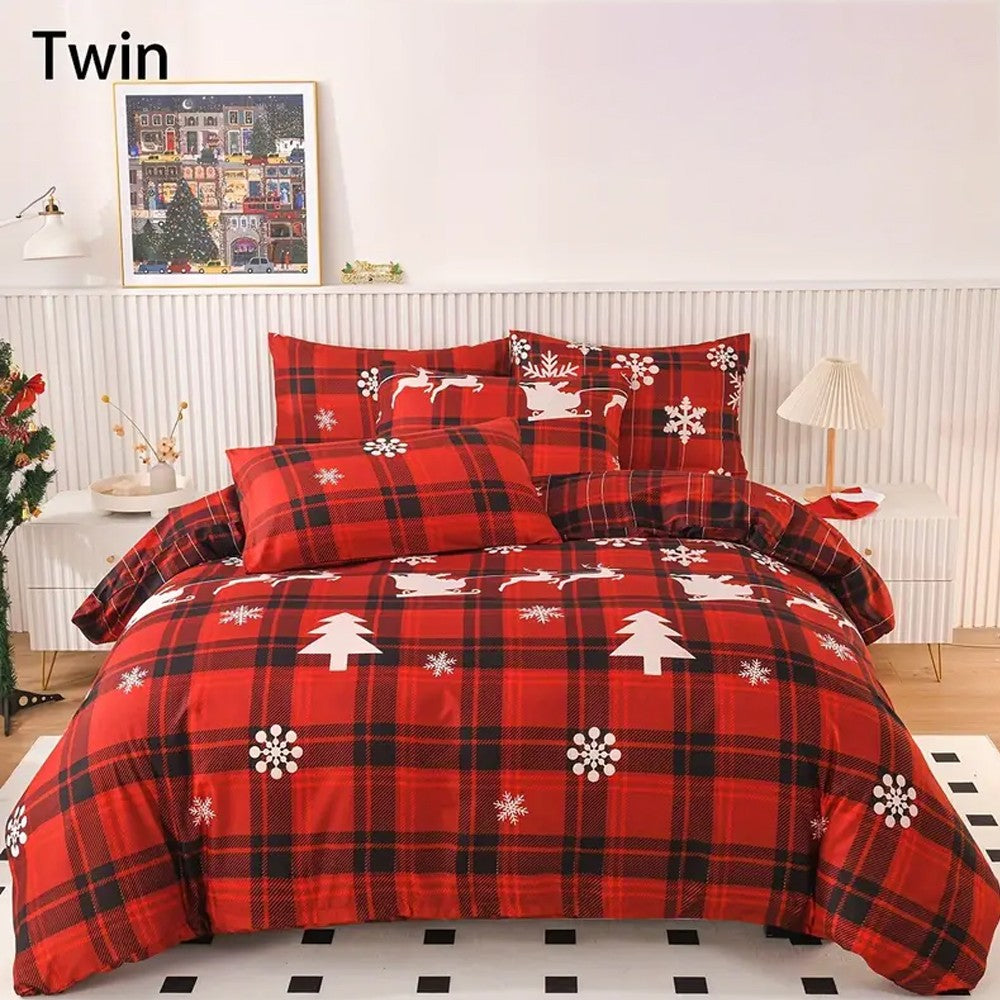3Pcs Christmas Printed Bedding Set Queen Quilt Cover Pillowcases Set Xmas Decor - Style 2