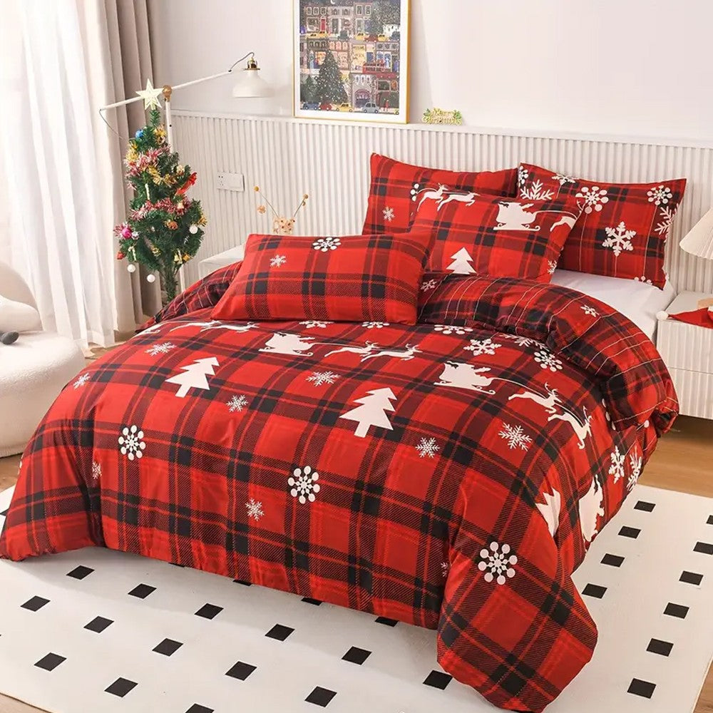 3Pcs Christmas Printed Bedding Set Queen Quilt Cover Pillowcases Set Xmas Decor - Style 2