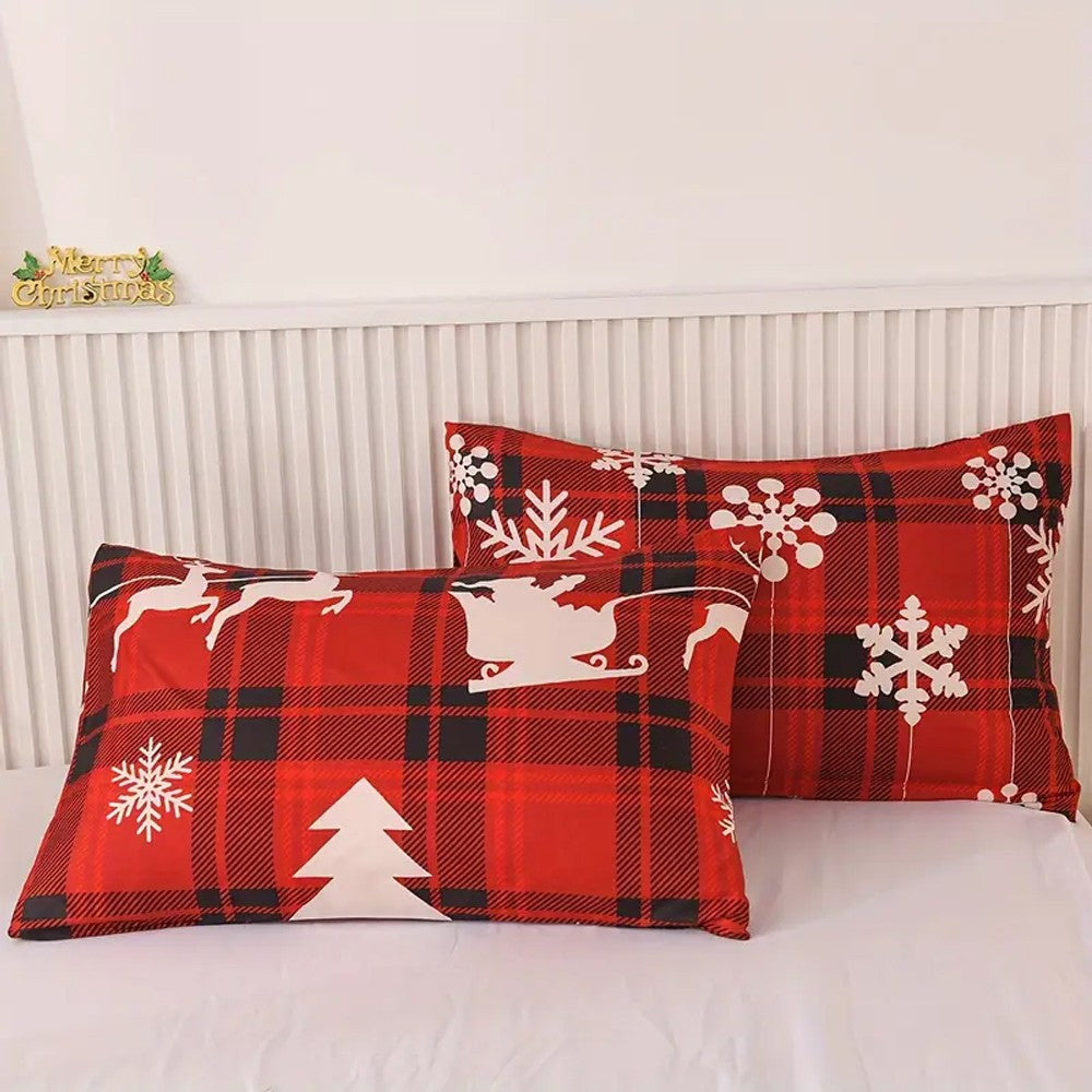 3Pcs Christmas Printed Bedding Set Queen Quilt Cover Pillowcases Set Xmas Decor - Style 2