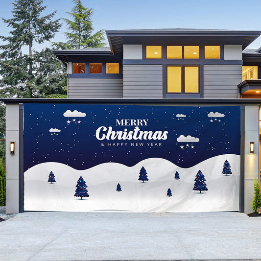 150x130cm Christmas Garage Door Banner Xmas Hanging Backdrop Decoration - Blue