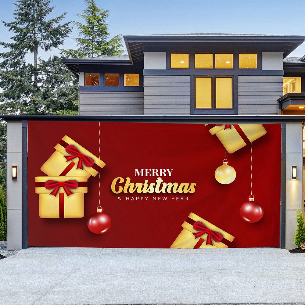 150x130cm Christmas Garage Door Banner Xmas Hanging Backdrop Decoration - Red