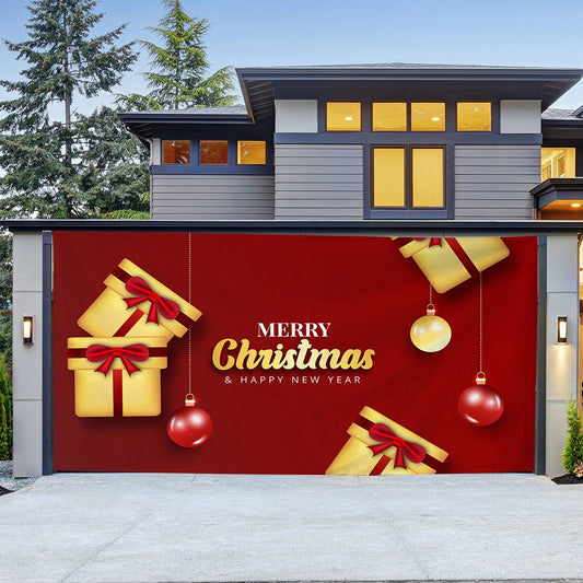 150x130cm Christmas Garage Door Banner Xmas Hanging Backdrop Decoration - Red