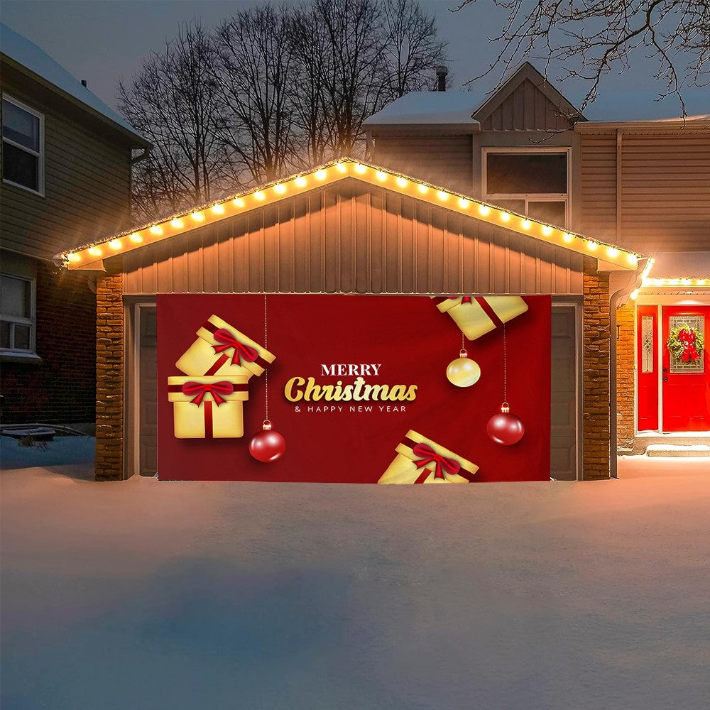 180x150cm Christmas Garage Door Banner Xmas Hanging Backdrop Decoration - Red