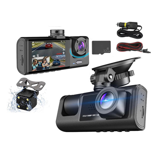 3 Channel Front and Rear Inside Dash Cam 1080P HD Dashboard Camera Night Vision with 32GB SD Card