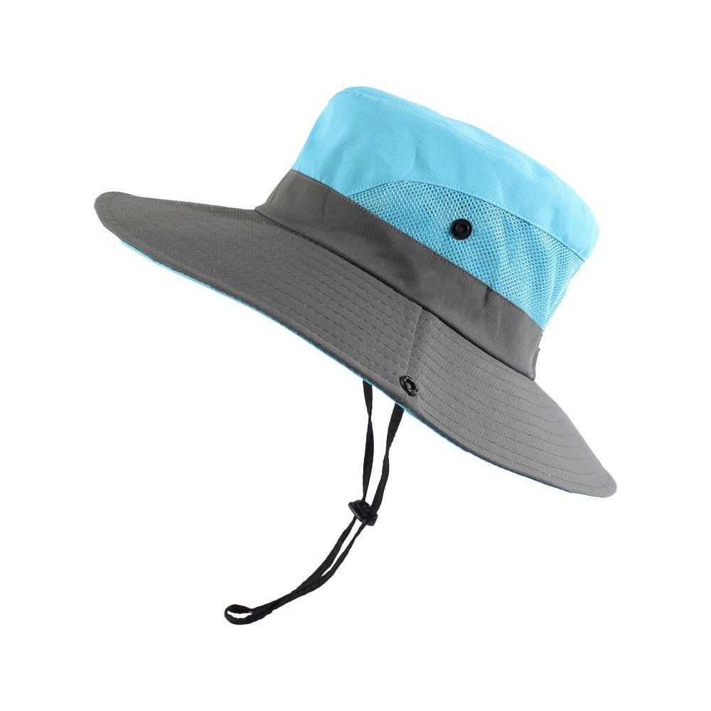 Wide Brim Bucket Hat Sun Hat Breathable Hiking Hat Fisherman Hat - Blue
