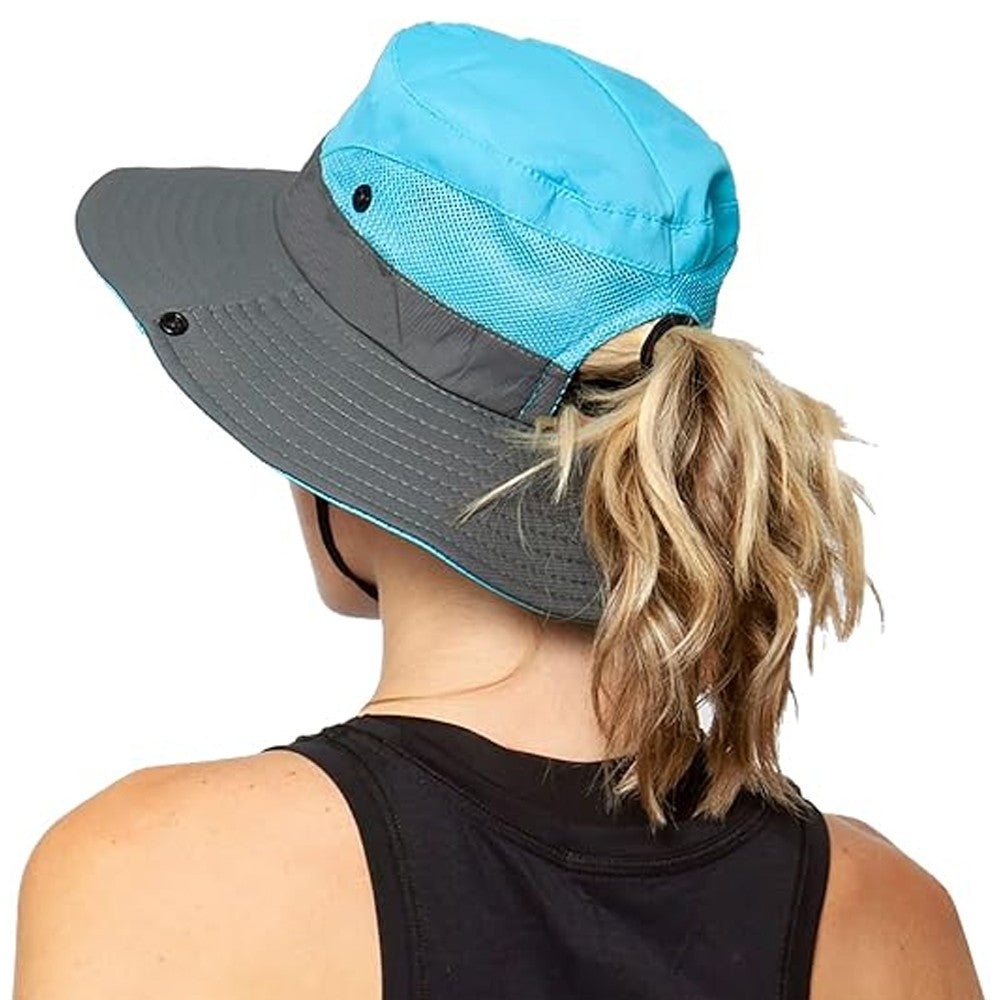 Wide Brim Bucket Hat Sun Hat Breathable Hiking Hat Fisherman Hat - Blue