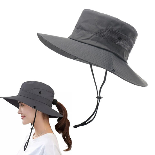 Wide Brim Bucket Hat Sun Hat Breathable Hiking Hat Fisherman Hat - Grey