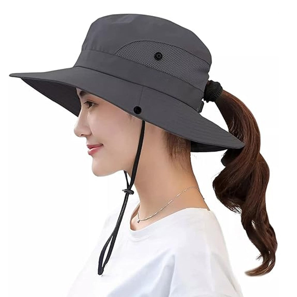 Wide Brim Bucket Hat Sun Hat Breathable Hiking Hat Fisherman Hat - Grey