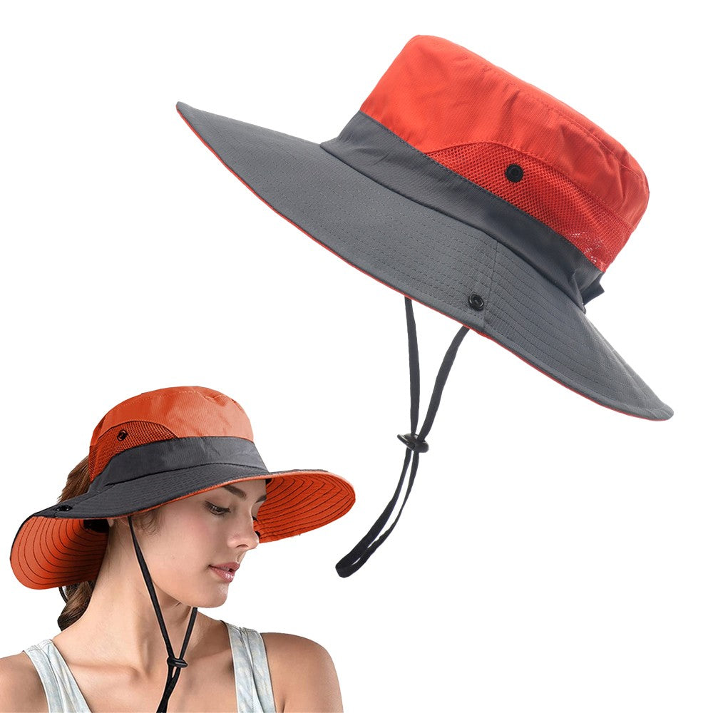 Wide Brim Bucket Hat Sun Hat Breathable Hiking Hat Fisherman Hat - Orange