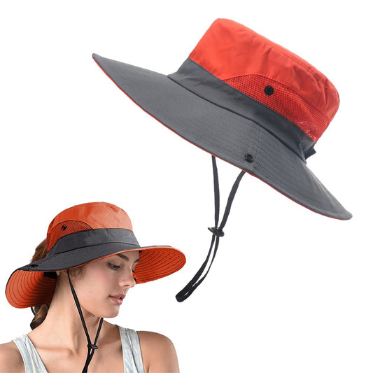 Wide Brim Bucket Hat Sun Hat Breathable Hiking Hat Fisherman Hat - Orange